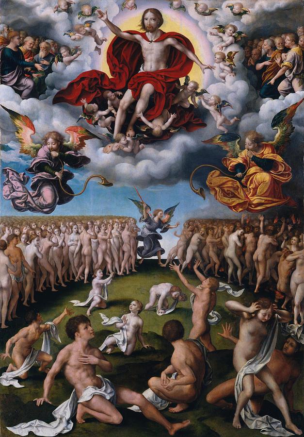 Lord Jesus Christ is seen in the Last Judgment ruling the world and separating the good from the evil.
